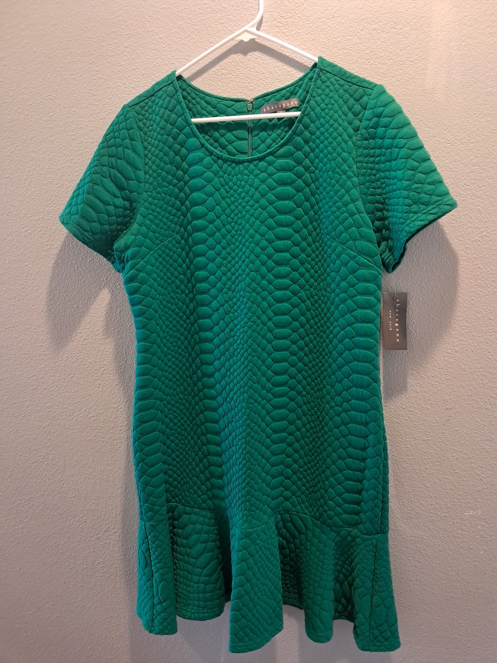 Sharagano Emerald Green Textured Short Sleeve Drop-Waist Dress